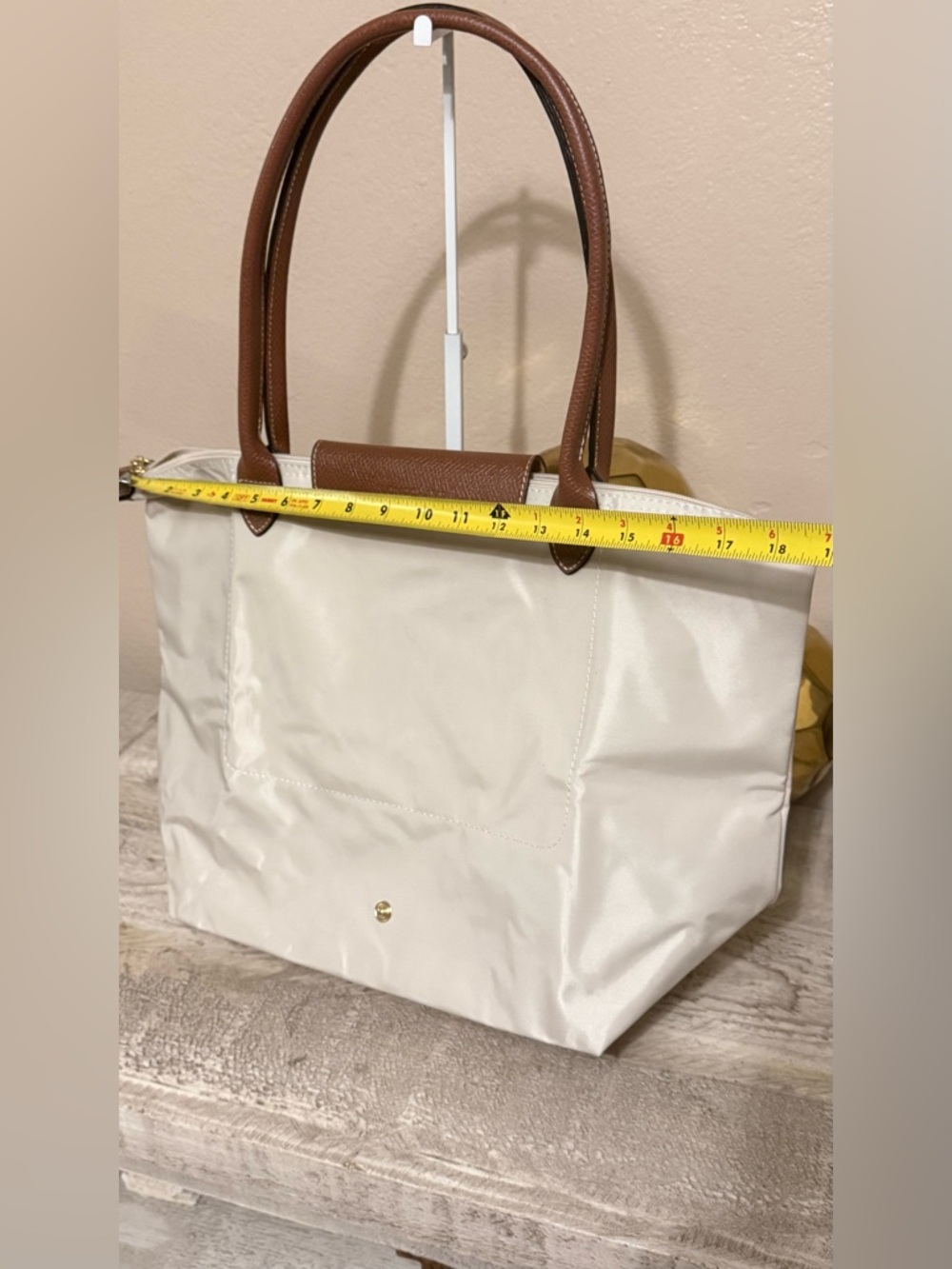 Longchamp Beige Canvas Tote with Brown Leather Trim - Picture 5 of 15